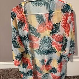 Colorful Leaf Print Kimono